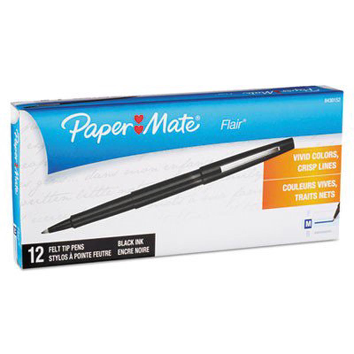 PAPERMATE FLAIR MEDIUM FELT TIP BLACK - 12 Medium