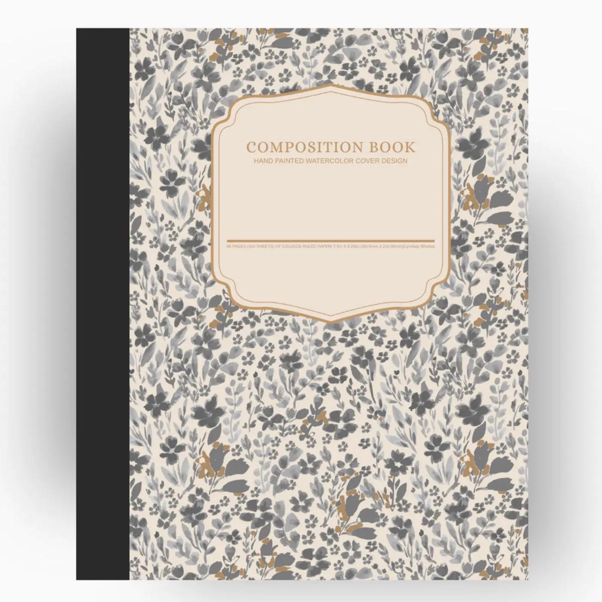 Lined Composition Notebook: Floral Gray
