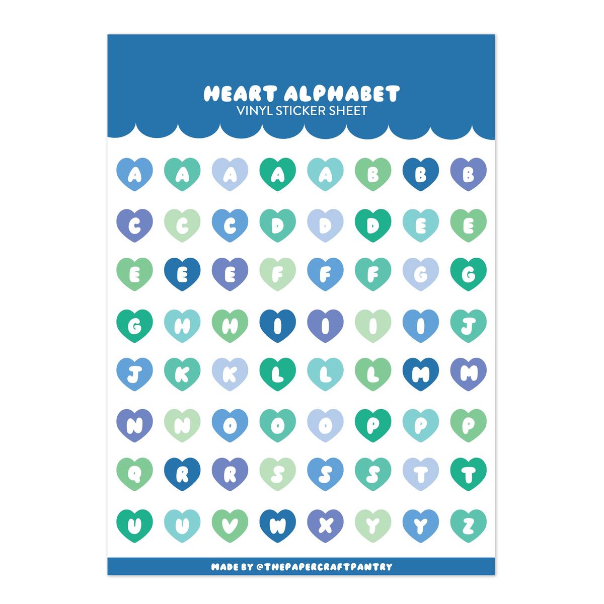 Blue + Green Heart Alphabet Sticker Sheet