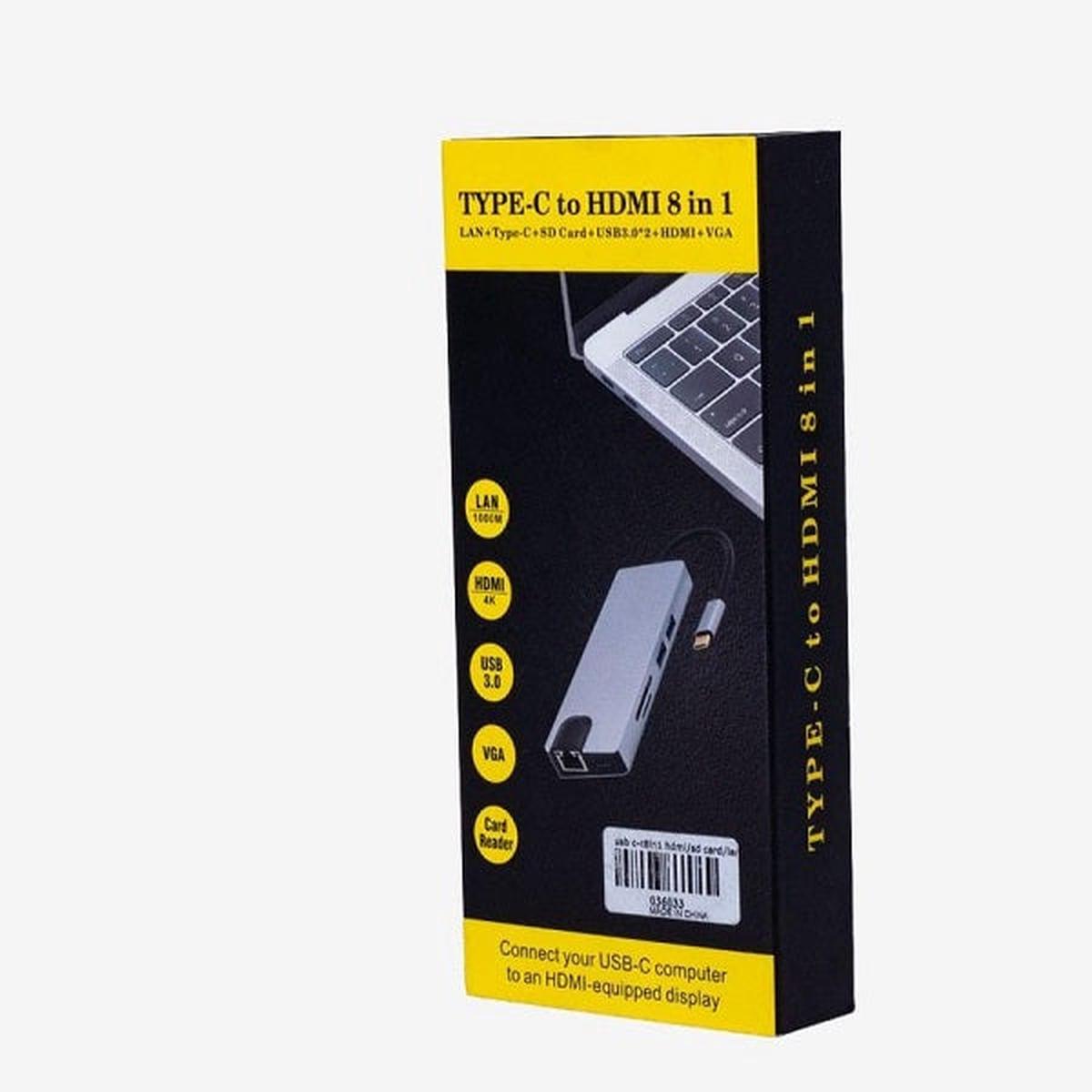 8 in 1 Multiport Type C To HDMI Adapter USB 3.0 Cable HUB