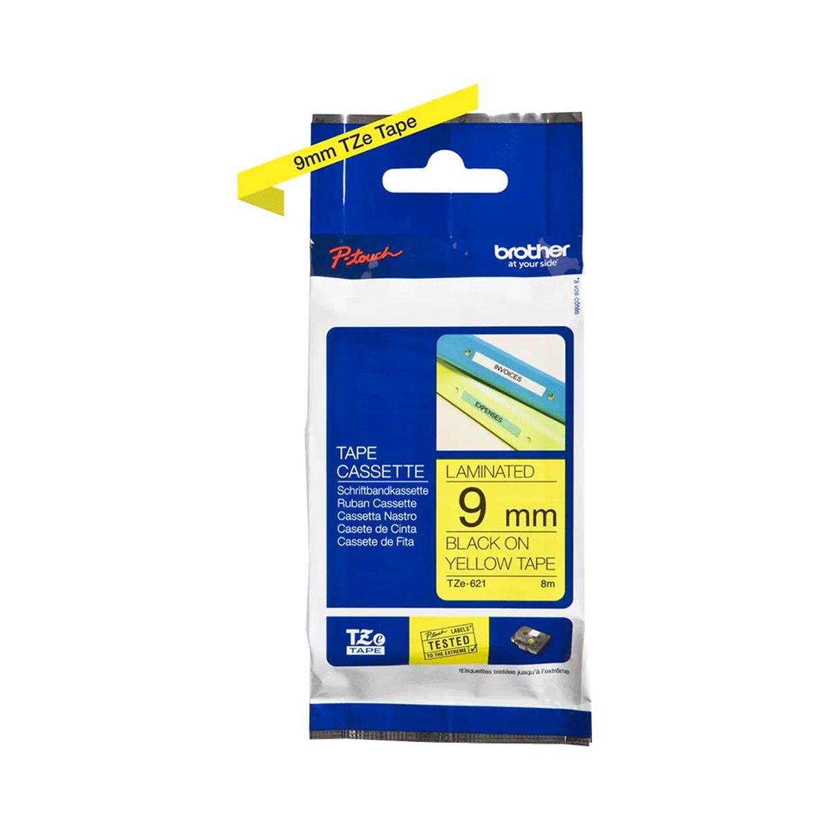 Brother Genuine TZe 621 tape - black on yellow, 9mm wide