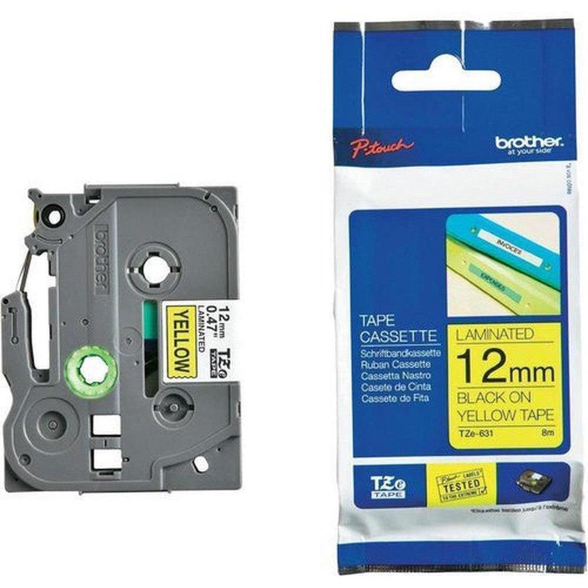 Brother Genuine TZe-631 Labelling Tape Black on Yellow, 12mm wide