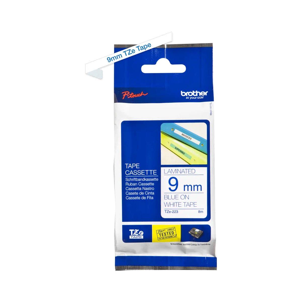 Brother Genuine TZe-223 Labelling Tape Cassette Blue on White, 9mm wide