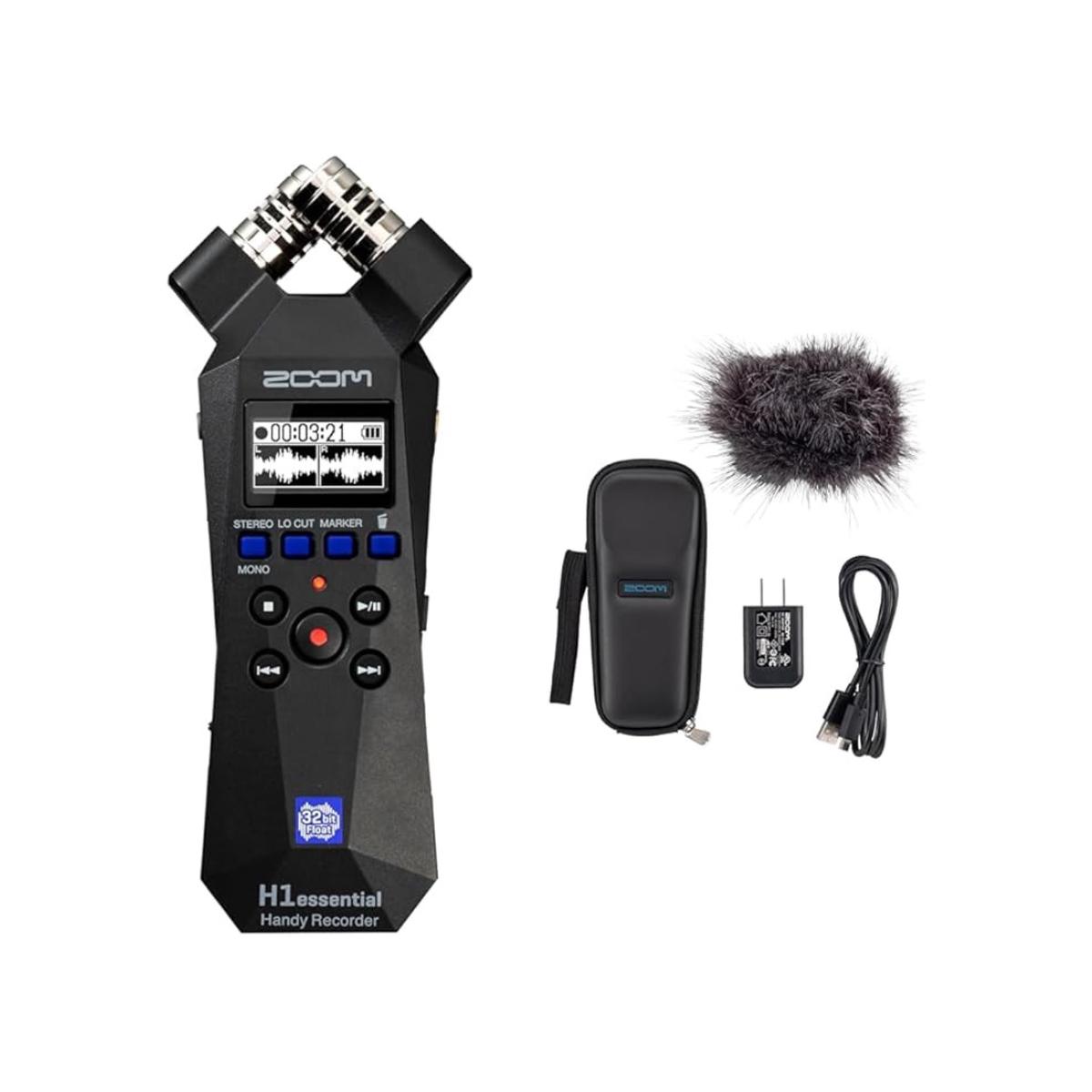 ZOOM Zoom H1essential Handy Recorder, Black, Black, 32-bit Float, Small, Podcast, Musical Instrument Playing, ASMR Interview, USB Microphone, Accessibility Function, Accessory Pack for APH
