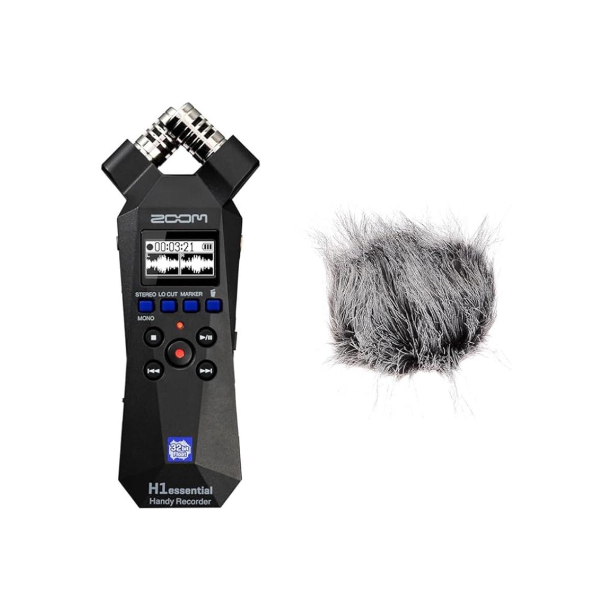 ZOOM Zoom H1essential Handy Recorder, Black, Black, 32-bit Float, Small, Podcast, Musical Instrument Playing, ASMR Interview, USB Microphone, Accessibility Functions + Hairy Windscreen WSU