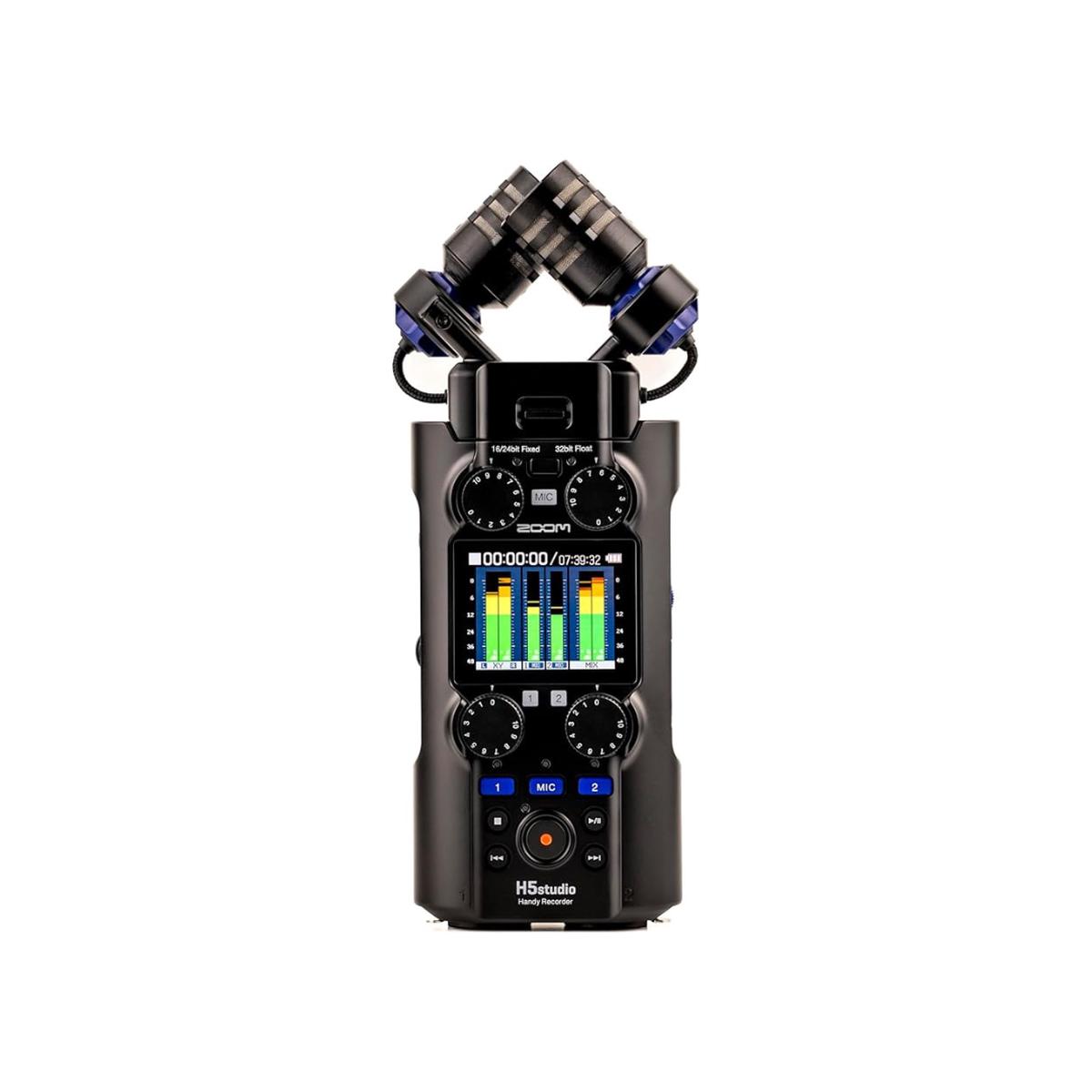 ZOOM Zoom H5studio Handy Recorder, Linear PCM/IC Recorder, Black, 32-bit Float, 0.7 inch (19.4 mm) Large Diameter XY Stereo Microphone, 4 Channel Input, Supports Up to 6 Tracks Simultaneou